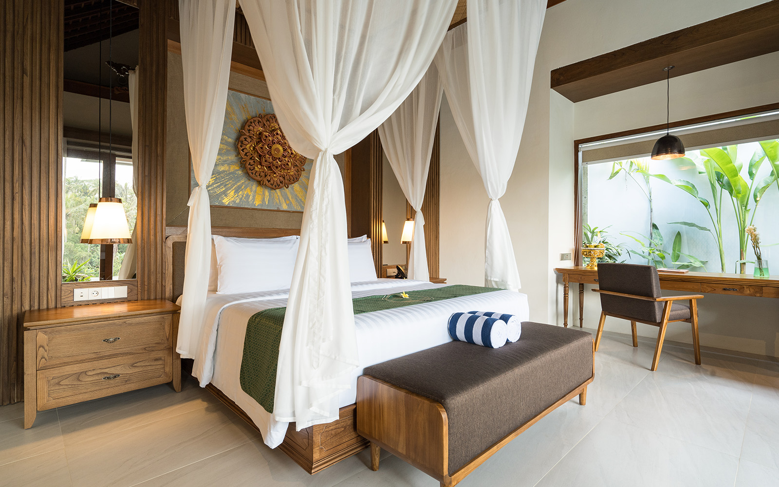 Private balcony with jungle view from deluxe private pool villa in Ubud Bali