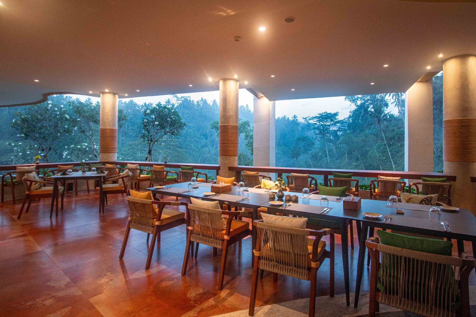 Meditera Restaurant at Sanggraloka Ubud offering elegant farm-to-table dining experience with tropical jungle views in Bali