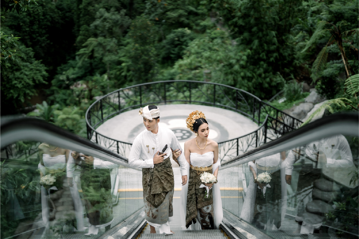 Couple pre-wedding photoshoot in a romantic jungle setting at Sanggraloka Ubud Bali