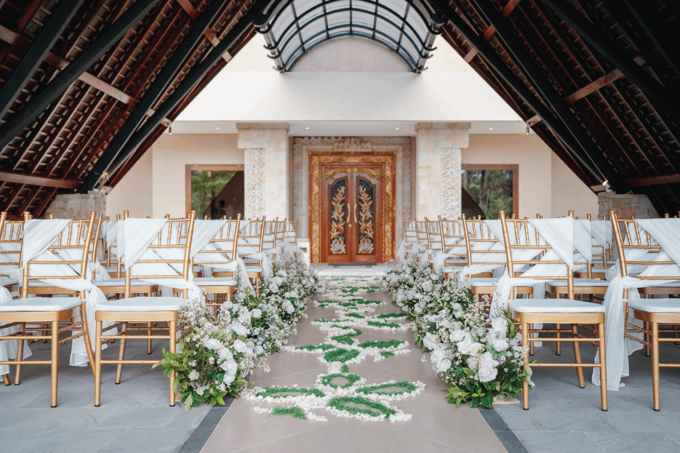 Bride and groom exchanging wedding vows at Anandam Wedding Chapel in Sanggraloka Ubud